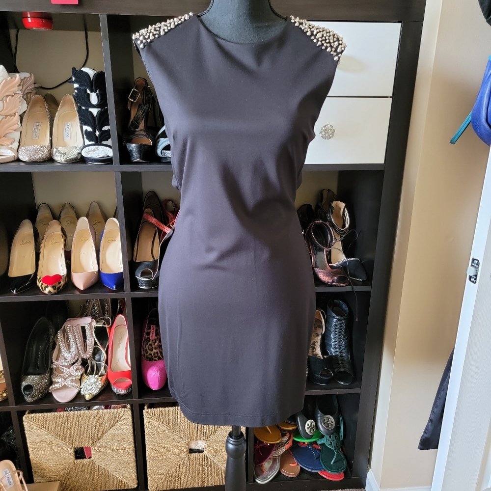 Bebe embellished shoulder backless dress